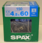 Preview: Spax Edelstahlschraube Senkkopf, Teilgewinde, T-Star plus 4,5 x 60 mm (150 Stck.)
