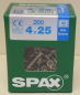 Preview: Spax Edelstahlschraube Senkkopf, Vollgewinde, T-Star plus 4 x 25 mm (200 Stck.)