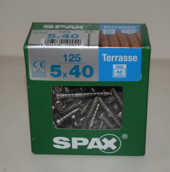 Spax Terrassen Schrauben 5 x 40 mm A2 Inox Zylinderkopf - 125 Stück