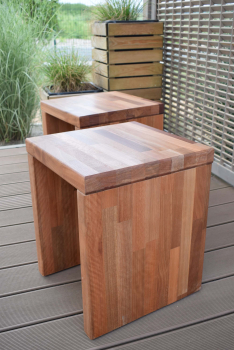 Stool from solid wood panel of Asian pear tree (Palaquium spp.)