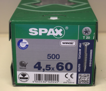 Spax Universalschraube Senkkopf, WIROX, T-Star Plus 4,5 x 60 mm (500 Stck)