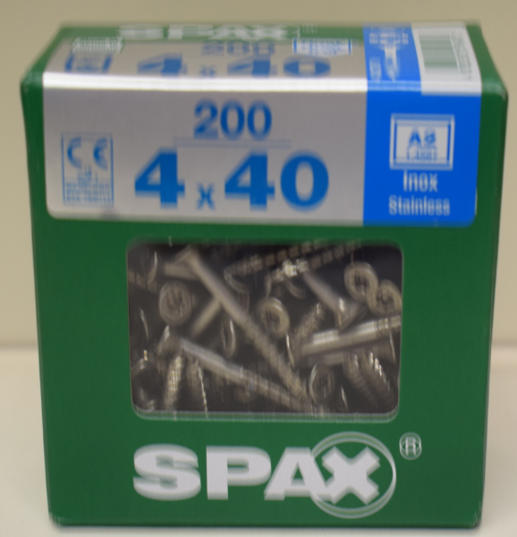 Spax Edelstahlschraube Senkkopf, Teilgewinde, T-Star plus 4 x 40 mm (200 Stck.)