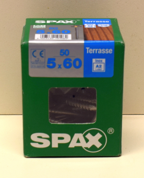 Spax Terrassen Schrauben 5 x 60 mm A2 Inox Zylinderkopf - 50 Stück