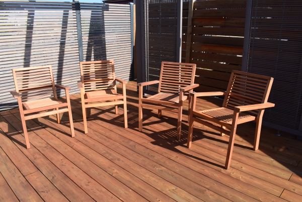 Set Gartenstuhl + Lounge Tisch Cumaru; bestehend aus 4 Stühlen + 1 Tisch
